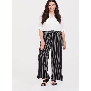 Black and White Stripe Crepe Wide Leg Pant